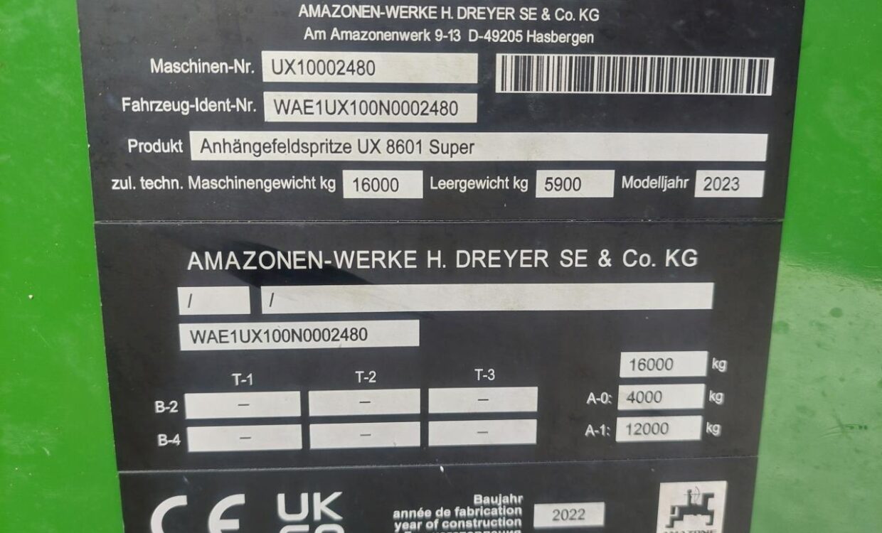 Amazone UX 8601 -30m- 25cm dyseafstand